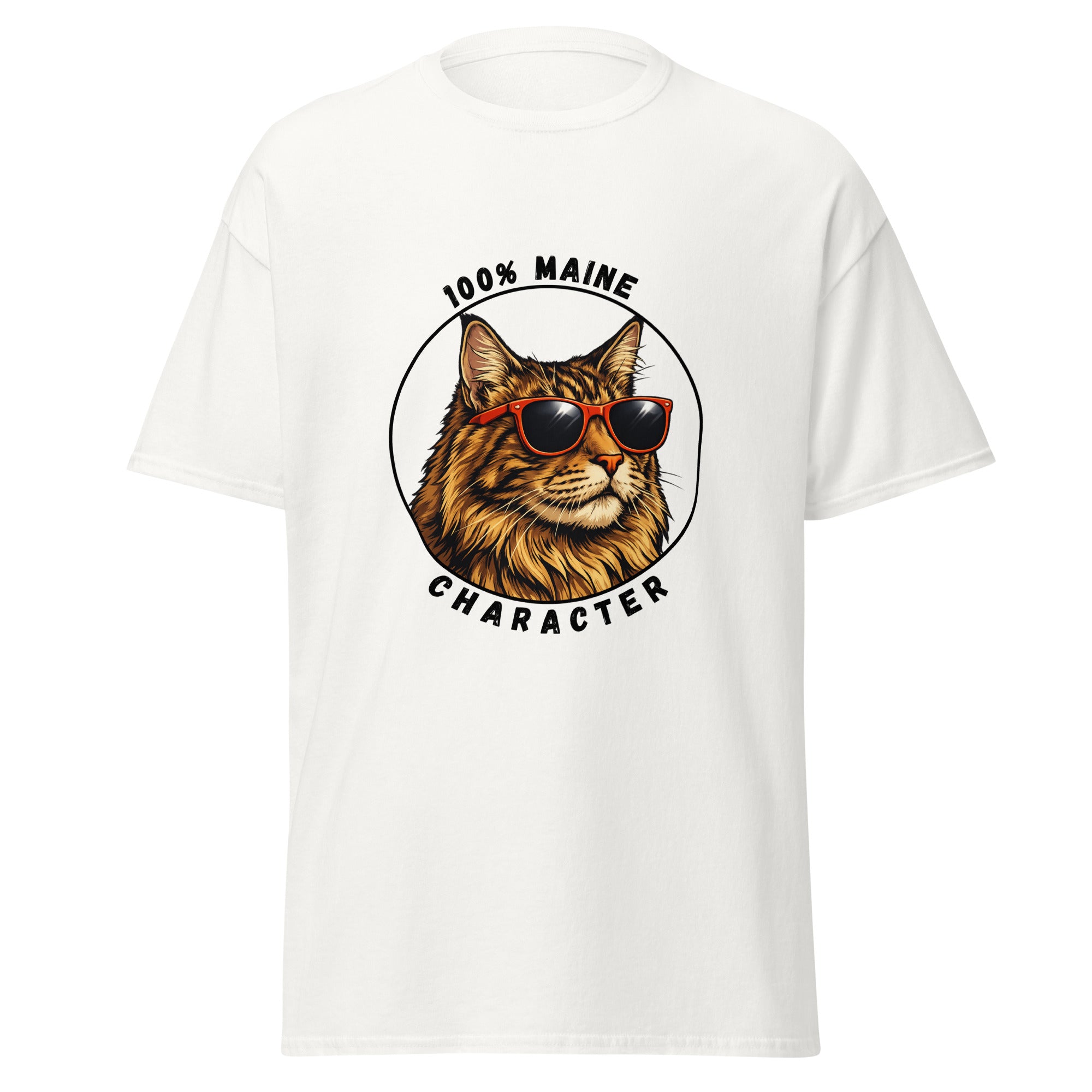 Tee-shirt unisex blanc Maine Coon design imprimé devant
