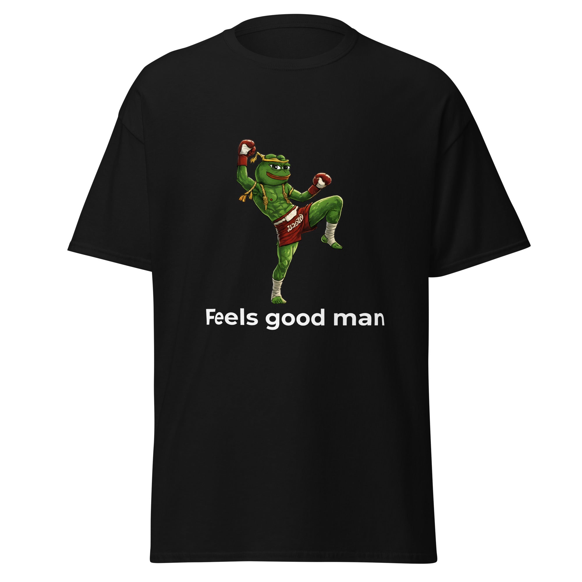 Tee shirt noir homme grenouille boxe Feels good man imprime devant