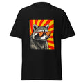Tee shirt noir raccoon lunettes soleil fond rayons retro imprime devant