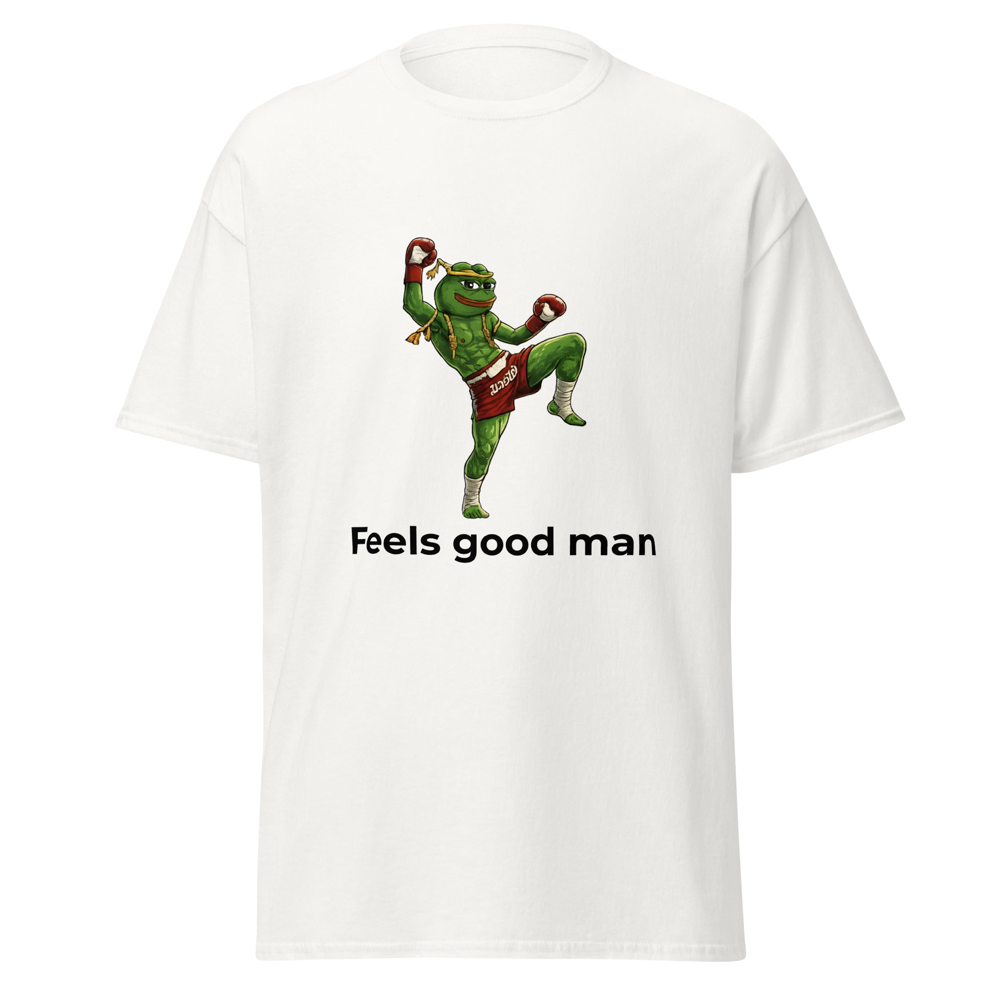 Tee shirt blanc homme grenouille boxe Feels good man imprime devant